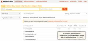 Keyword tool rezultāti